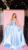 Chic Off-the-shoulder Beaded A-line Long Prom Dresses V neck Light Sky Blue Elegant Evening Dresses jkw238|Selinadress