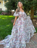 Chic A-line Off-the-shoulder Flower Long Prom Dress Tulle Elegant Evening Dress #JKSS620|Selinadress