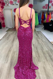 Chic Sheath/Column V neck Prom Dresses Sparkly Long Evening Dress Sequins Formal Dresses TKL093|Selinadress