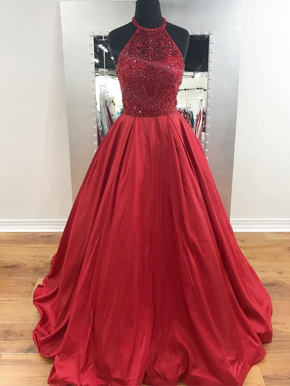 Chic A-line Scoop Red Prom Dresses Long Modest Cheap Prom Dress Evening Dresses SED411
