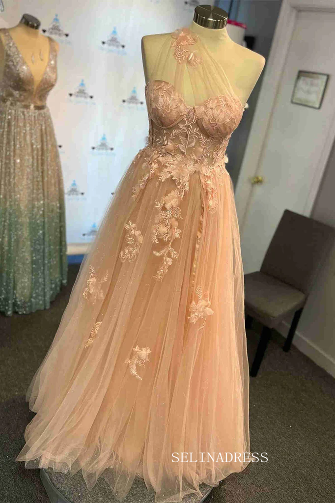 A-line One Shoulder Floral Long Prom Dress Cheap Tulle Formal Dresses SELINADRESS A-line One Shoulder Floral Long Prom Dress Cheap Tulle Formal Dresses SELINADRESS