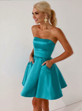 Simple Strapless Cheap Homecoming Dresses With Pocket Short Prom Garduation Dress NA1499