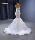 Luxury Strapless Mermaid Beaded White Wedding Dress Bridal Gowns 222129|Selinadress