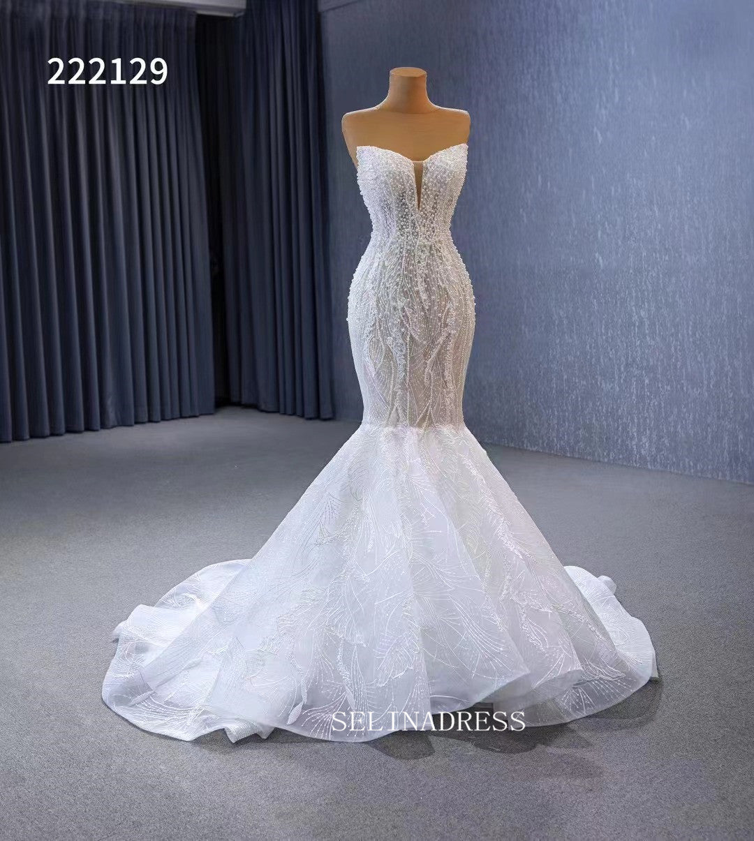 white wedding dress with silver beading Scoop Neck Silver Crystals Beaded Top Satin Bridal Dress with Lace Panel Train 34 / Off White / Lace