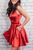 Halter O Neck Satin Mini Prom Homecoming Dress Red Cocktail Dress ANN6501
