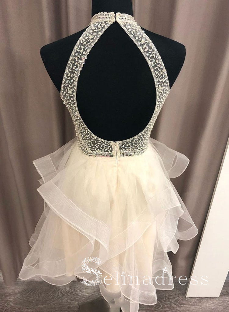 Champagne Tulle Crystal Homecoming Dress Short Prom Dress MHL029 SELINADRESS Champagne Tulle Crystal Homecoming Dress Short Prom Dress MHL029 SELINADRESS