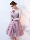 Dusty Pink Strapless Cute Short Homecoming Dresses Cocktail Dress MHL032