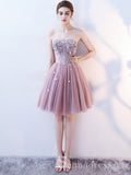 Dusty Pink Strapless Cute Short Homecoming Dresses Cocktail Dress MHL032