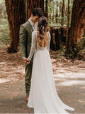 Romantic Lace Top Chiffon Backless Boho Wedding Dress A Line Bridal Dress MHL182|Selinadress