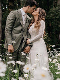 Romantic Lace Top Chiffon Backless Boho Wedding Dress A Line Bridal Dress MHL182|Selinadress