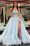 Chic Ball Gown Strapless Light Sky Blue Long Prom Dresses Evening Dresses MLH2011|Selinadress