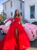 Chic Ball Gown Spaghetti Straps Red Lace Long Prom Dresses Evening Dresses MLH2017|Selinadress