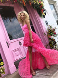 Chic High Low Strapless Fuchsia Cheap Prom Dresses Modest Evening Dresses MLH2026|Selinadress