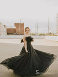 Chic A-line Strapless Sparkly Cheap Long Prom Dresses Black Evening Dresses MLH2033|Selinadress