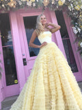 Chic A-line Strapless Daffodil Cheap Long Prom Dresses Evening Dresses MLH2034|Selinadress