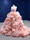 Chic Ball Gown Strapless luxury Long Prom Dress Pink Princess Evening Gowns MLS001|Selinadress