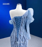 Mermaid One Shoulder Sky Blue Prom Dress Long Sleeve Sequins Pageant Dress RSM222185|Selinadress