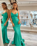 Mermaid Spaghetti Straps Satin Long Prom Dress Cheap Evening Gowns POL003