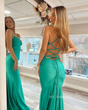 Mermaid Spaghetti Straps Satin Long Prom Dress Cheap Evening Gowns POL003