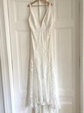 Mermaid V neck Boho Lace Wedding Dress Backless Rustic Informal Wedding Gown KTC050|Selinadress