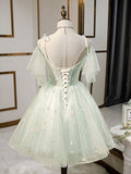 Simple sweetheart neck tulle short prom dress, green party dress