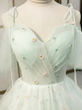 Simple sweetheart neck tulle short prom dress, green party dress