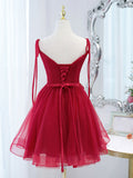 Red tulle lace short prom dress red lace homecoming dress