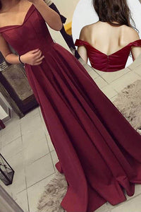 A-Line Burgundy Off-The-Shoulder Long Prom Dresses, Evening Dresses GRD022