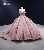 Off the Shoulder 3D Flower Pink Quince Dresses Ball Gown Wedding Dress Quinceanera Dresses 222160|Selinadress