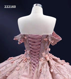 Off the Shoulder 3D Flower Pink Quince Dresses Ball Gown Wedding Dress Quinceanera Dresses 222160|Selinadress