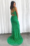 Green Glitters Mermaid Long Formal Dress with Slit EWQ021