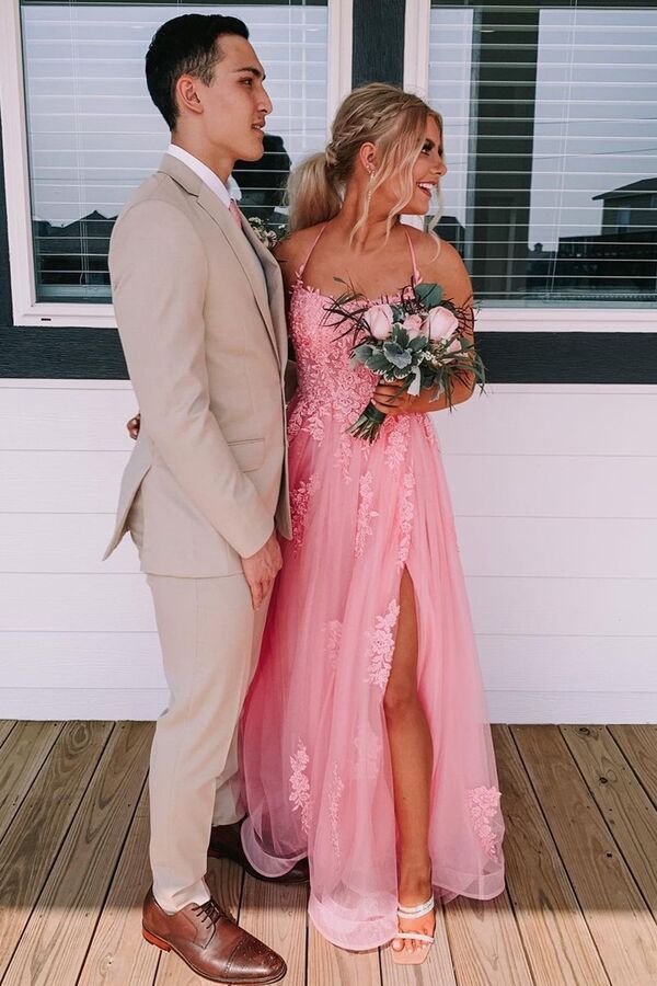 Lace Up Back Pink A-line Long Formal Dress EWQ001 SELINADRESS Lace Up Back Pink A-line Long Formal Dress EWQ001 SELINADRESS