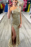 Glitters One Shoulder Hot Pink Sequins Mermaid Prom Dress EWQ002