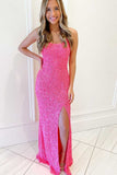 Hot Pink Sequins Mermaid Long Prom Dress EWQ003