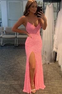Sexy Pink Glitters Mermaid Long Party Dress EWQ006