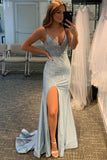 Shiny Mermaid Light Blue Beaded Long Formal Dress EWQ016