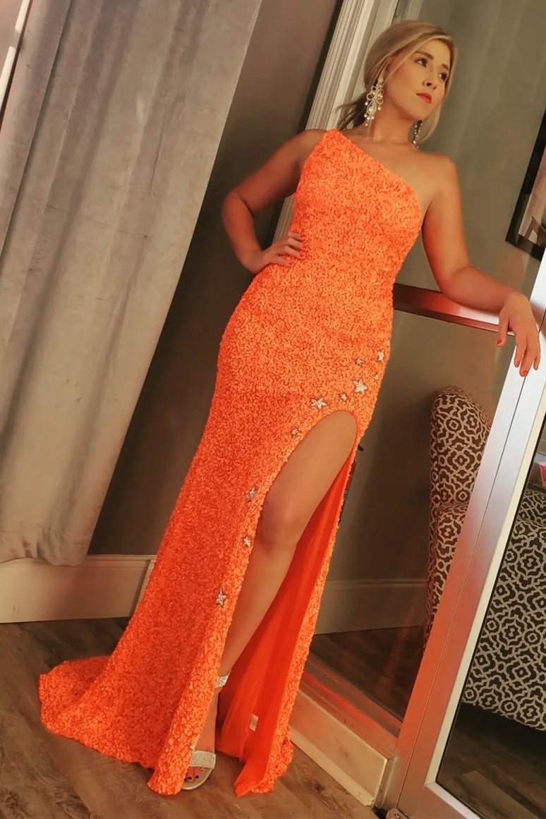 One Shoulder Stars Mermaid Sequins Formal Dress EWQ015 SELINADRESS One Shoulder Stars Mermaid Sequins Formal Dress EWQ015 SELINADRESS