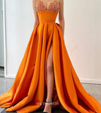 A-line Spaghetti Straps Lilac Prom Dress Thigh Split Satin Evening Gowns #POL107|Selinadress