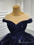 Scoop Neck Cap Sleeve Ombre Sequin Ball Gown Quinceanera Dresses #QC001