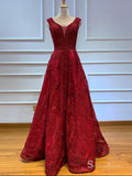 A-line Luxury Lace Prom Dress Long Beaded Evening Formal Gown SC041