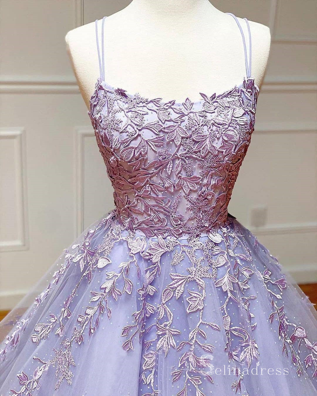 cheap and fast delivery prom dresses A-line Spaghetti Straps Modest Cheap Long Prom Dresses Applique Evenin SELINADRESS