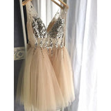Open Back Deep V-neck Long Sparkly Slit Prom Dresses Sexy Evening Dress SED015