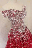A-line Off-the-shoulder Pink Sparkly Long Prom Dress Beaded Evening Dress SED034