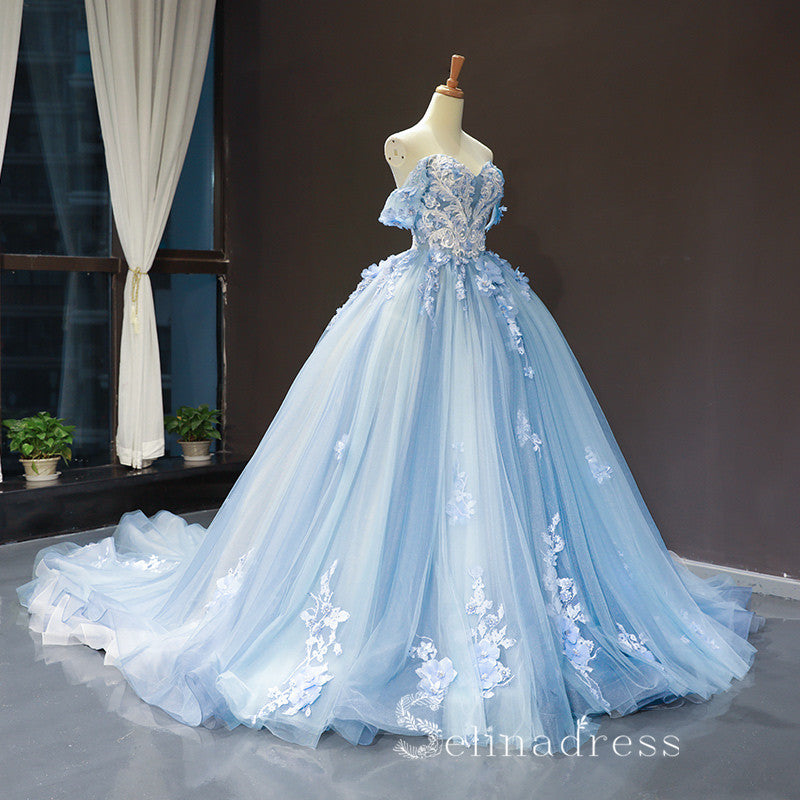 A-line Blue Off-the-shoulder Long Prom Dresses Vintage Lace Formal Dre SELINADRESS A-line Blue Off-the-shoulder Long Prom Dresses Vintage Lace Formal Dre SELINADRESS