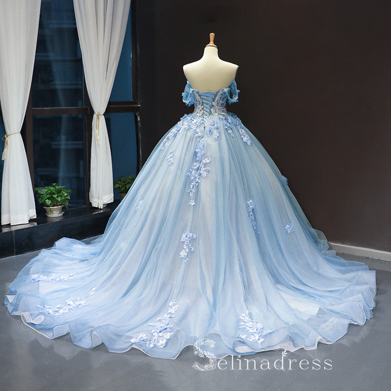 A-line Blue Off-the-shoulder Long Prom Dresses Vintage Lace Formal Dre SELINADRESS A-line Blue Off-the-shoulder Long Prom Dresses Vintage Lace Formal Dre SELINADRESS