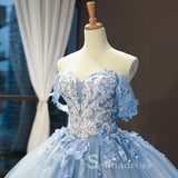A-line Blue Off-the-shoulder Long Prom Dresses Vintage Lace Formal Dresses Evening Gowns SED036