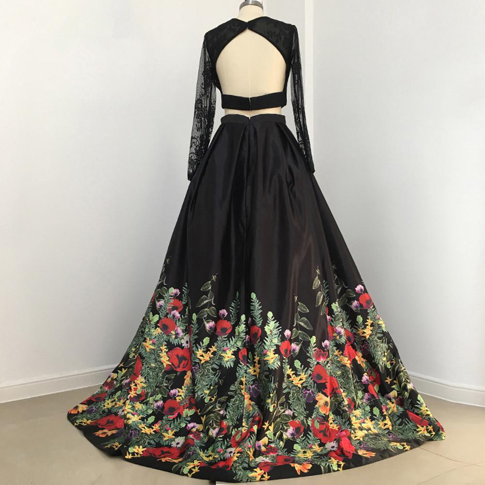 Chic Black Two Pieces Prom Dresses With Floral Lace Long Formal Dress SELINADRESS Chic Black Two Pieces Prom Dresses With Floral Lace Long Formal Dress SELINADRESS