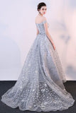  A-Line Sparkly Grey Evening Dresses Glitter Sequins Princess Off-The-Shoulder Formal Dresses #SED198 | Selinadress