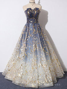 Elegant Strapless Evening Dresses A-Line Princess Beading Glitter Long Formal Dresses #SED200