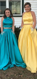 Two Piece Open Back Beading Pocket Prom Dresses Evening Dresses #SED219
